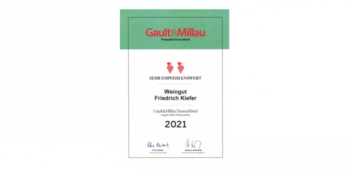 Gault Millau 2021 | Rotwein, Weißwein, Sekt / Secco und Spirituosen vom ökologischen Weingut Kiefer vom Kaiserstuhl in Herrenbuck