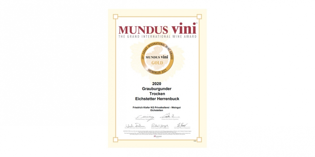 MUNDUS vini 2021 | Grauburgunder Herrenbuck trocken vom ökologischen Weingut Kiefer vom Kaiserstuhl in Herrenbuck