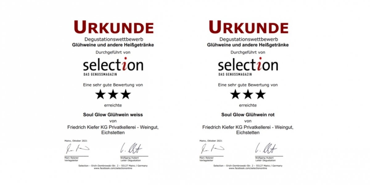 Selection 2021 | Soul Glow Glühwein in rot und weiß vom ökologischen Weingut Kiefer vom Kaiserstuhl in Herrenbuck