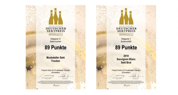 Meiningers Deutscher Sektpreis 2021 | Muskateller Sekt Trocken und Sauvignon Blanc Sekt Brut vom ökologischen Weingut Kiefer vom Kaiserstuhl in Herrenbuck